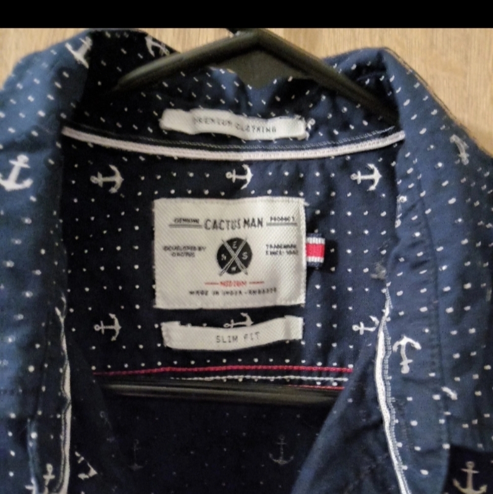 Navy Blue Anchor Print Men's Medium Shirt Button Up Casual - Picture 4 of 4